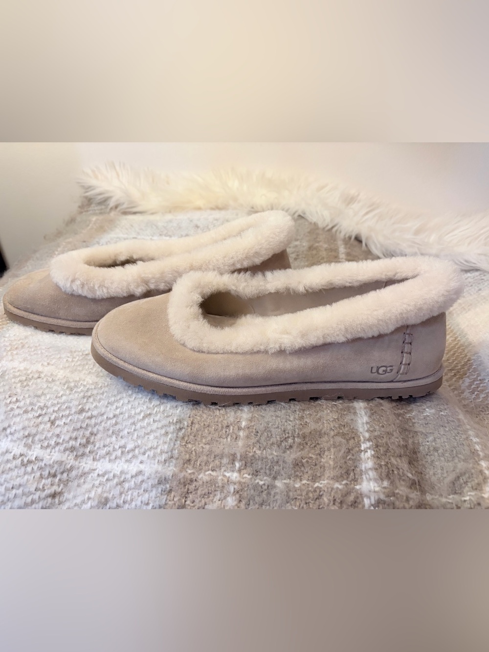 Ugg Ballet Flat Cozy Shearling-Trim Slip-On Flats - Beige